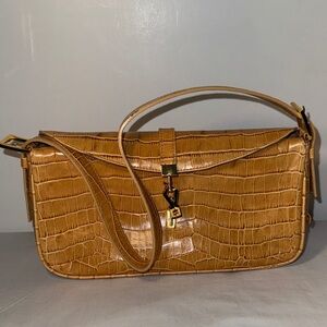 Puntotres Elegant Tan Crocodile Embossed Genuine Leather Shoulder Bag